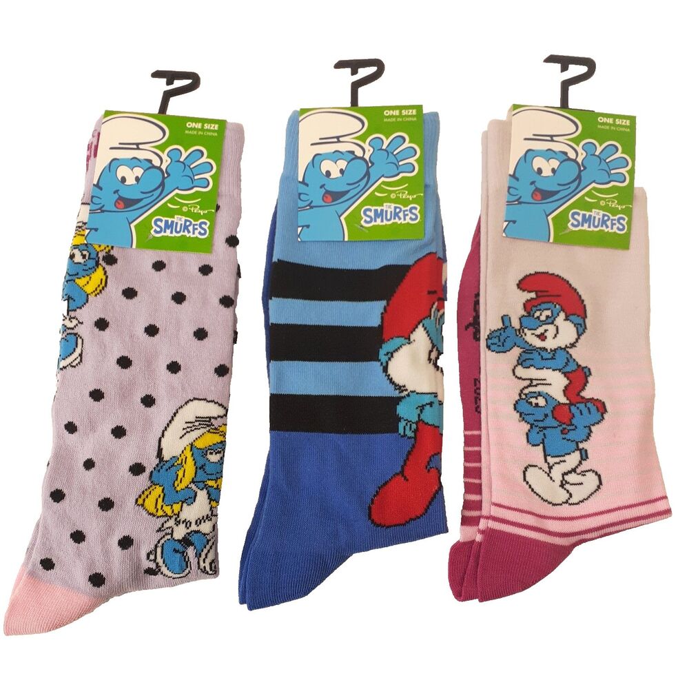 Smurfs Papa Smurf Smurfs Cartoon Novelty Mens Adult 3 Pair Size 6-12 Socks NWT
